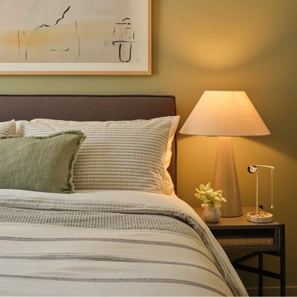 Bed and lamp